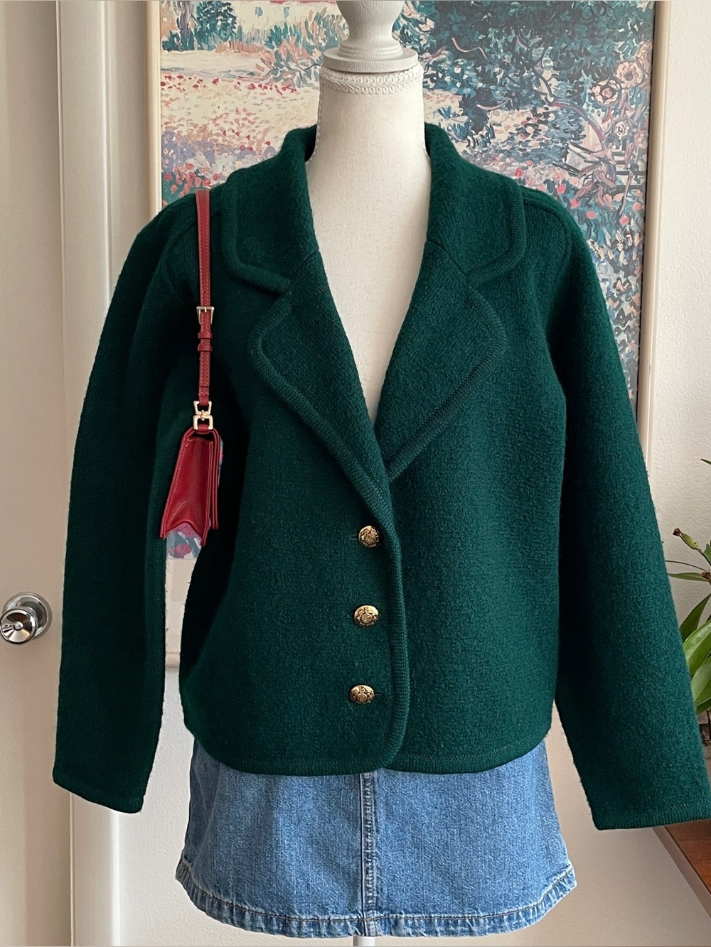 Eagle's Eye Wool Blazer Jacket Small Green Gold Preppy Academia Vintage 90s